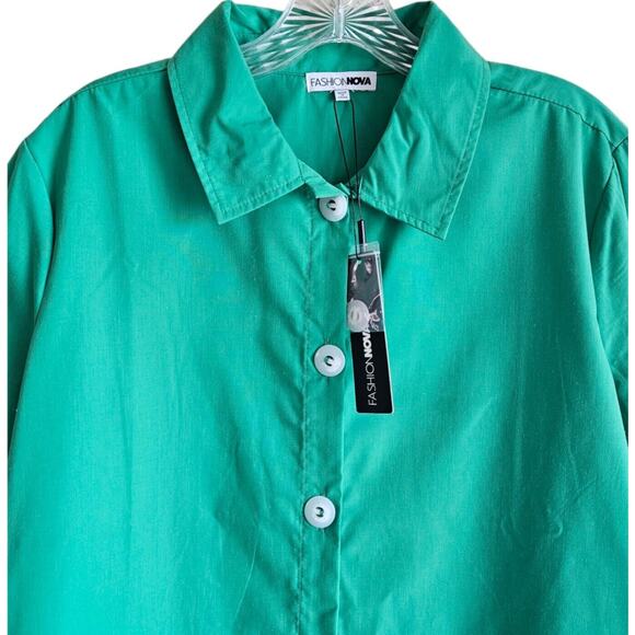 FASHION NOVA Women's M Shirt Kelly Green Button Up Long Sleeve NEW NWT - Picture 2 of 10